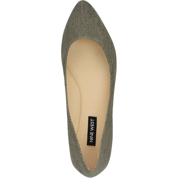 Nine West Women's Dark Olive Leather Closed Pointed Toe Ballet Flats Shoes - Picture 5 of 6